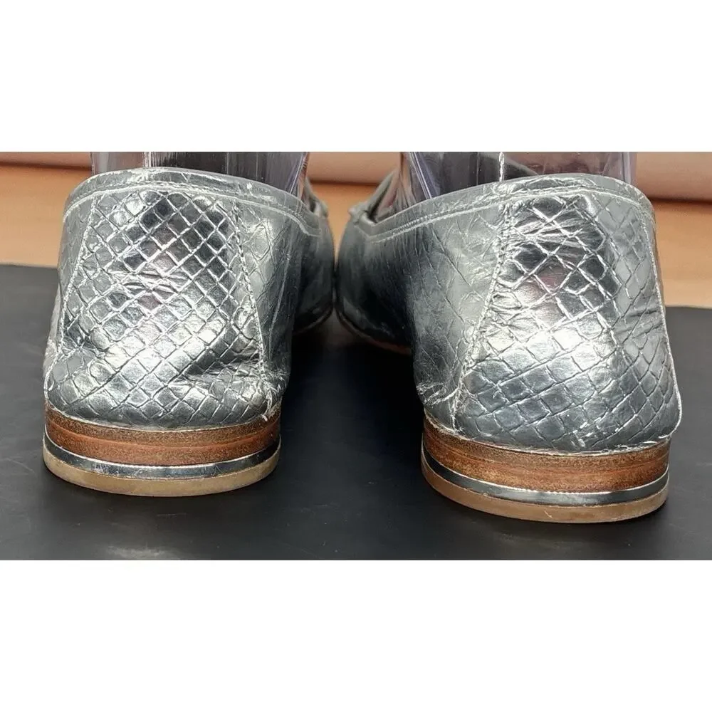 Michael Kors Silver Embossed Stacked Heel Italian sole Minimalist Flat 37 Us 7